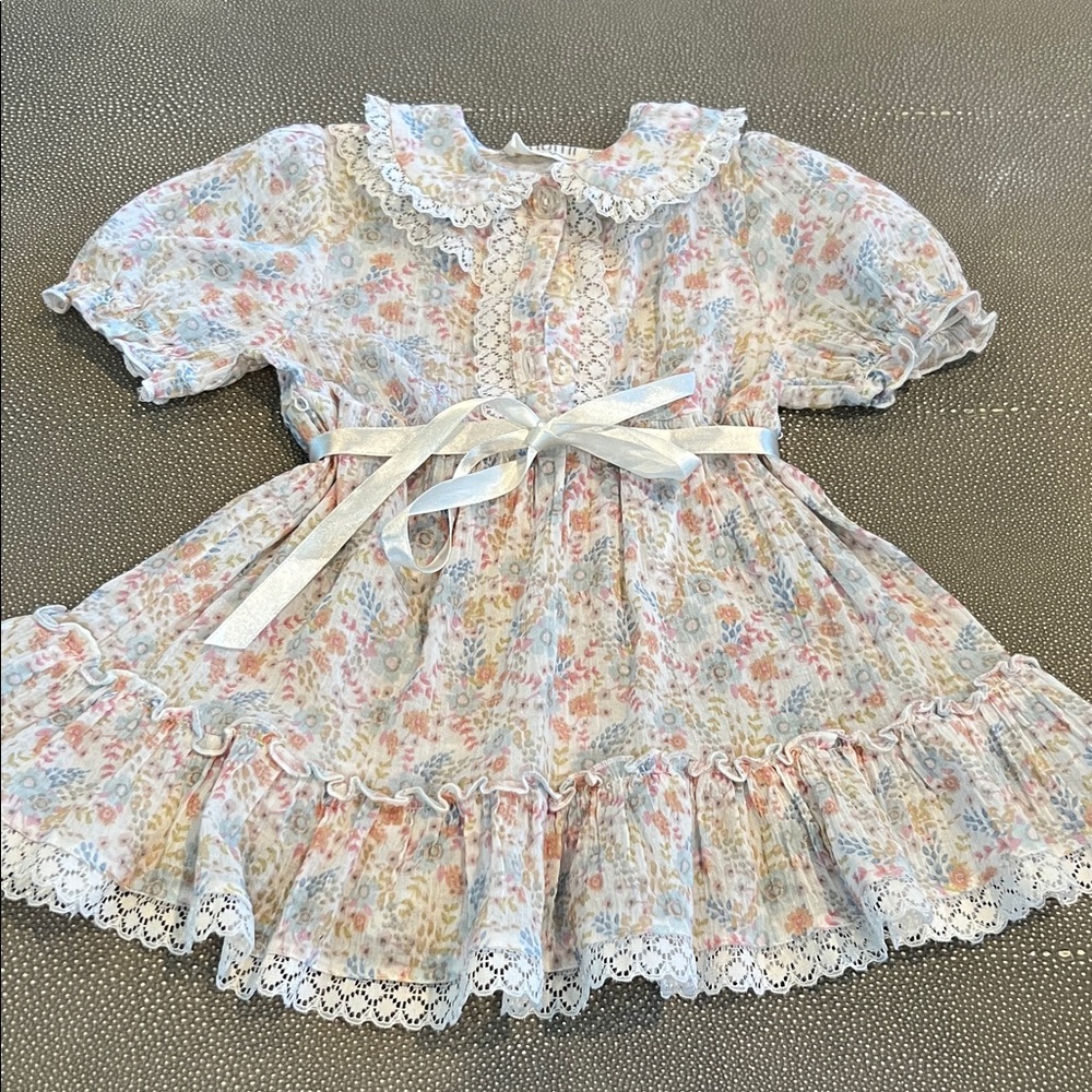 Elegant Floral Kids Dress with Lace Trim
